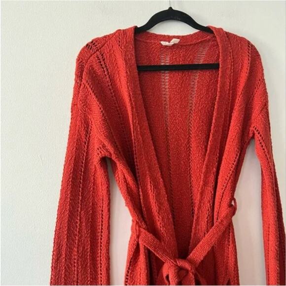 Anthropologie Meadow Rue Priscilla Rust Pointelle Belted Cardigan - Picture 4 of 6